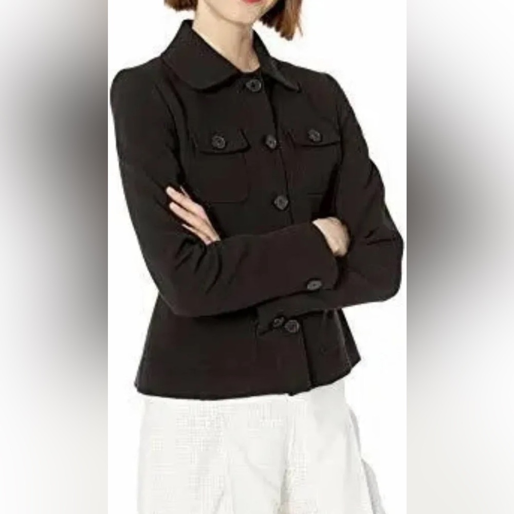 Karl Lagerfeld Paris Women's Four Pocket Peter Pan Collared Jacket, Black